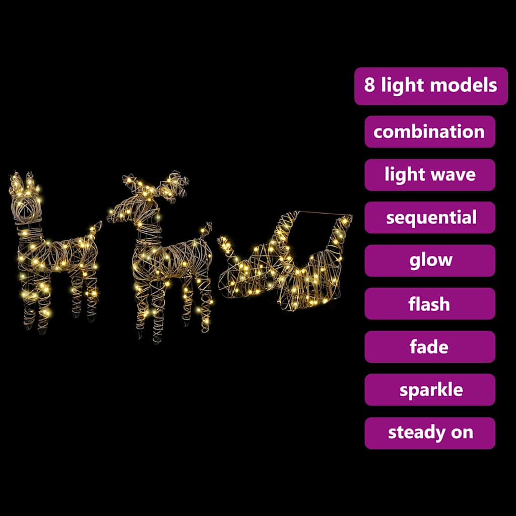 Reindeer Pull Sleigh Warm White 52.5 x 28 x 32.5 cm Rattan